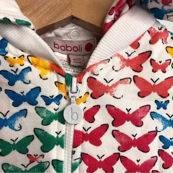 NWT Boboli hoodie jacket multicolor butterflies zip front size 12 months - Picture 7 of 11